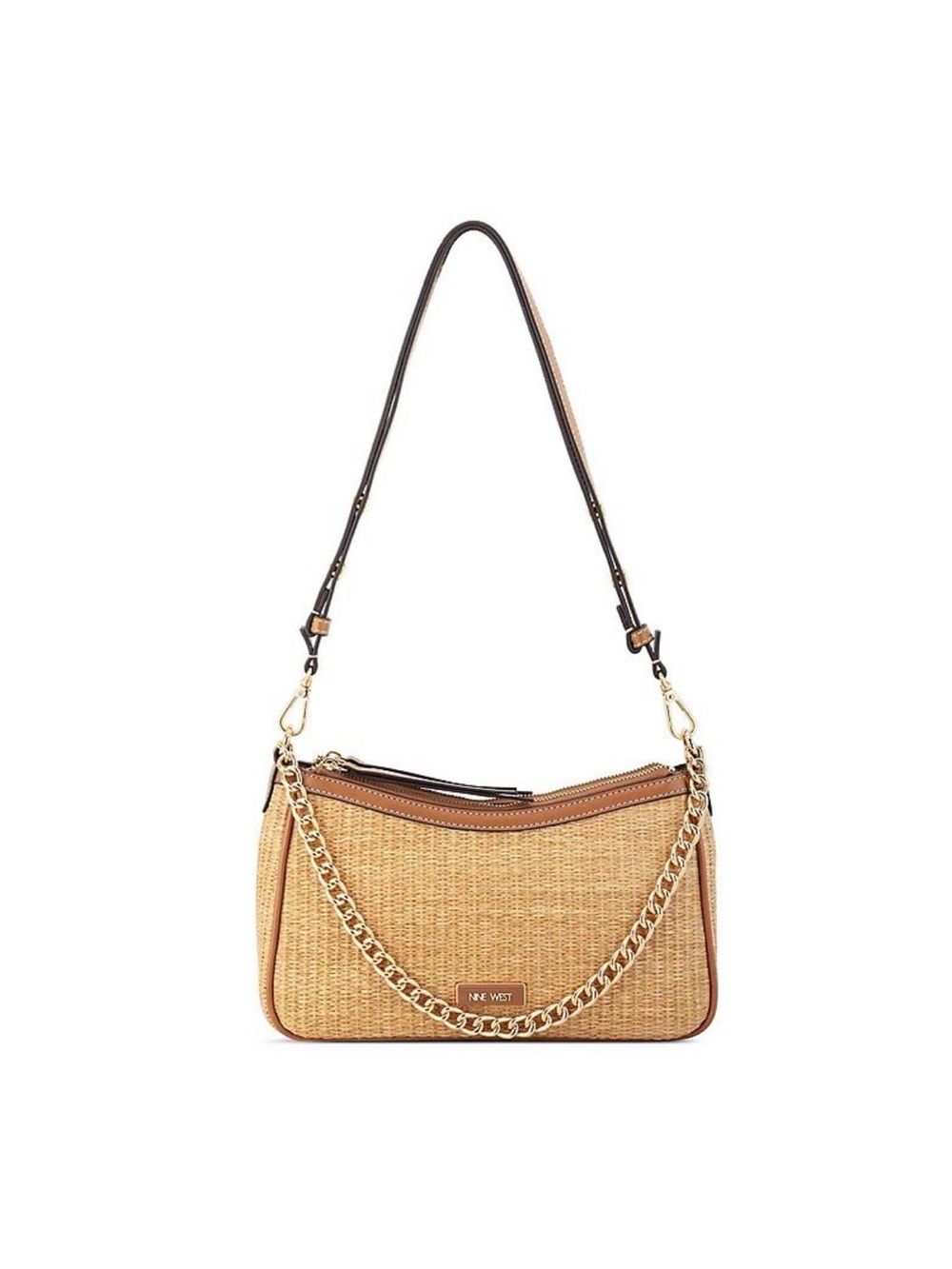 Nine West Woven Denzielle Mini Tan Shoulder Bag with Gold Chain Accent